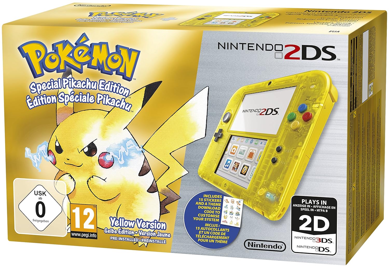 Nintendo 2DS Konsole - Pokemon Gelbe-Edition - Gelb Transparent