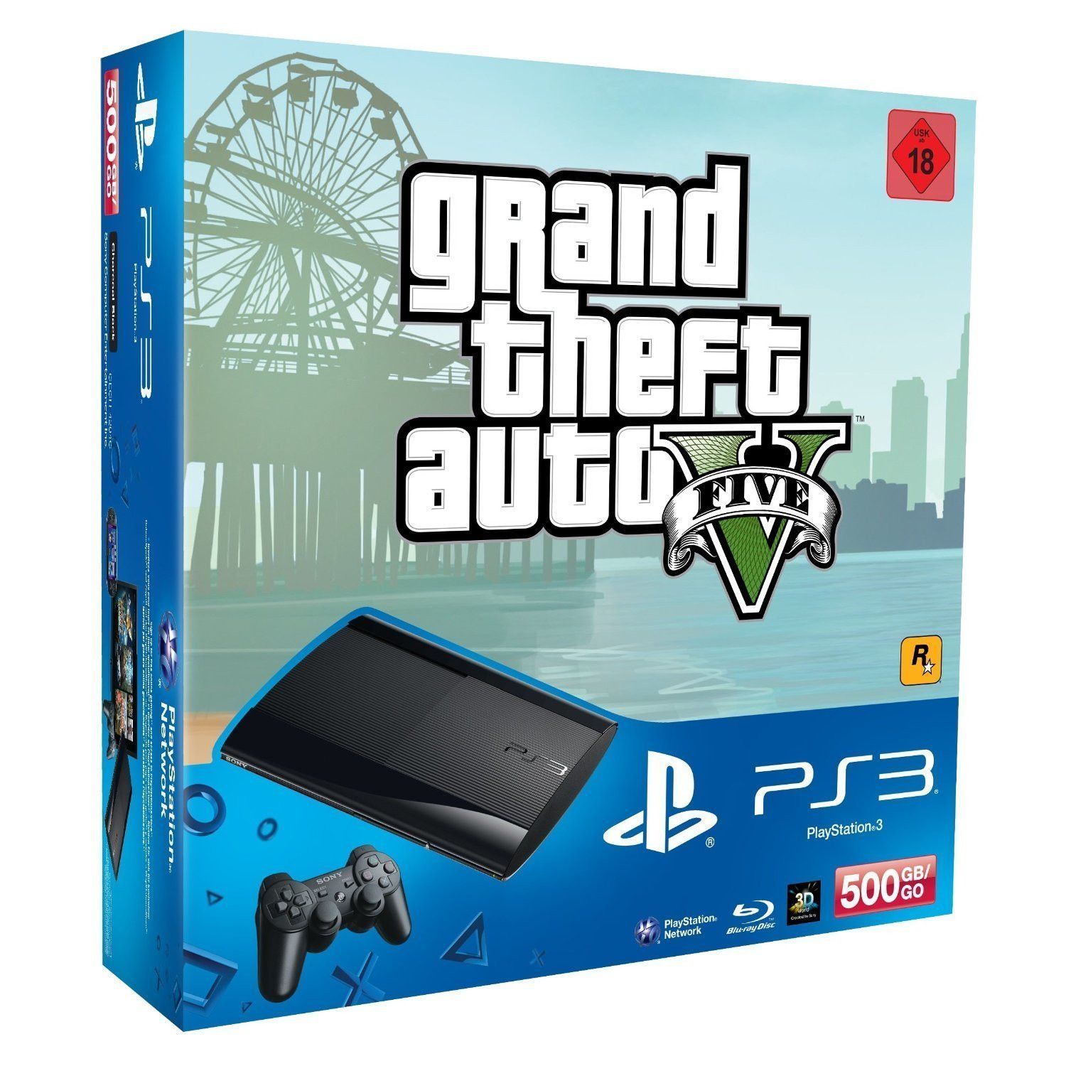 PS3 Konsole Super Slim 500GB + GTA 5 - Schwarz