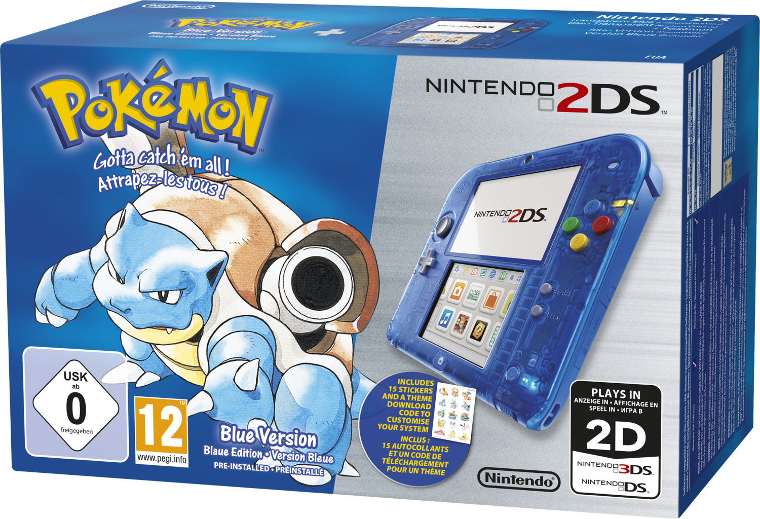 Nintendo 2DS Konsole - Pokemon Blaue-Edition - Blau Transparent