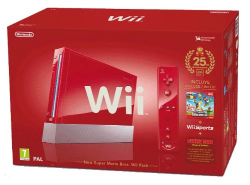 Wii Konsole - Wii Sports, New Super Mario Bros. & Donkey Kong Pack - Rot