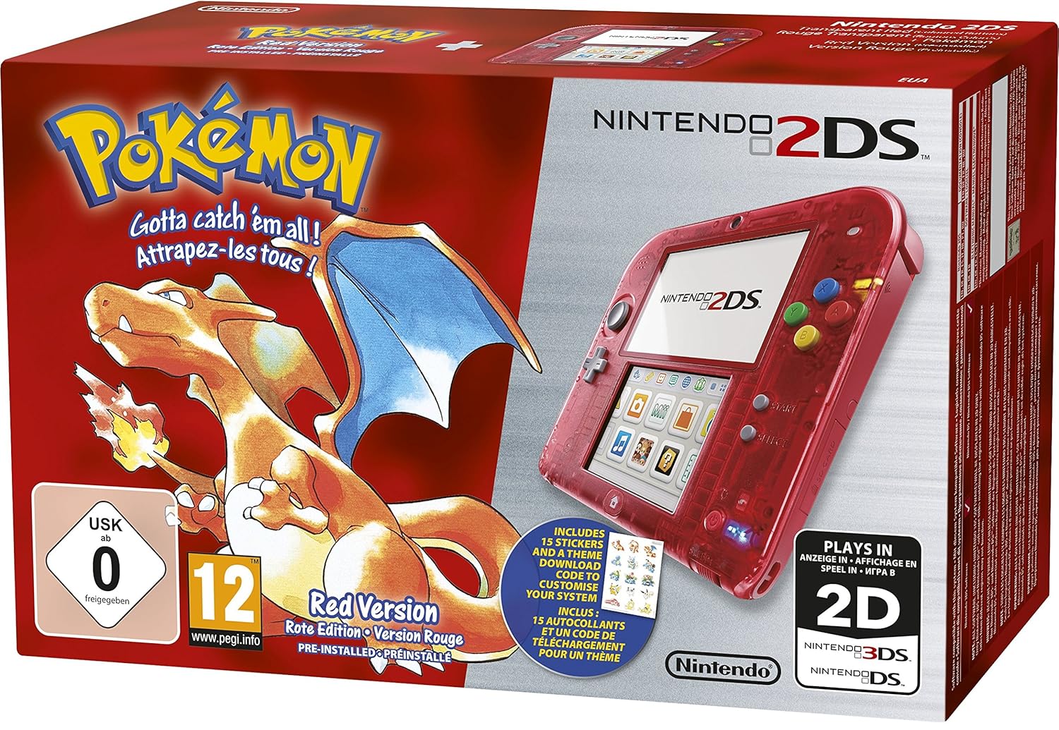 Nintendo 2DS Konsole - Pokemon Rote-Edition - Rot Transparent